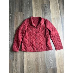 Merona Quilted Barn Jacket Womens Large Red Excellent Snap Front Diamond Stitch